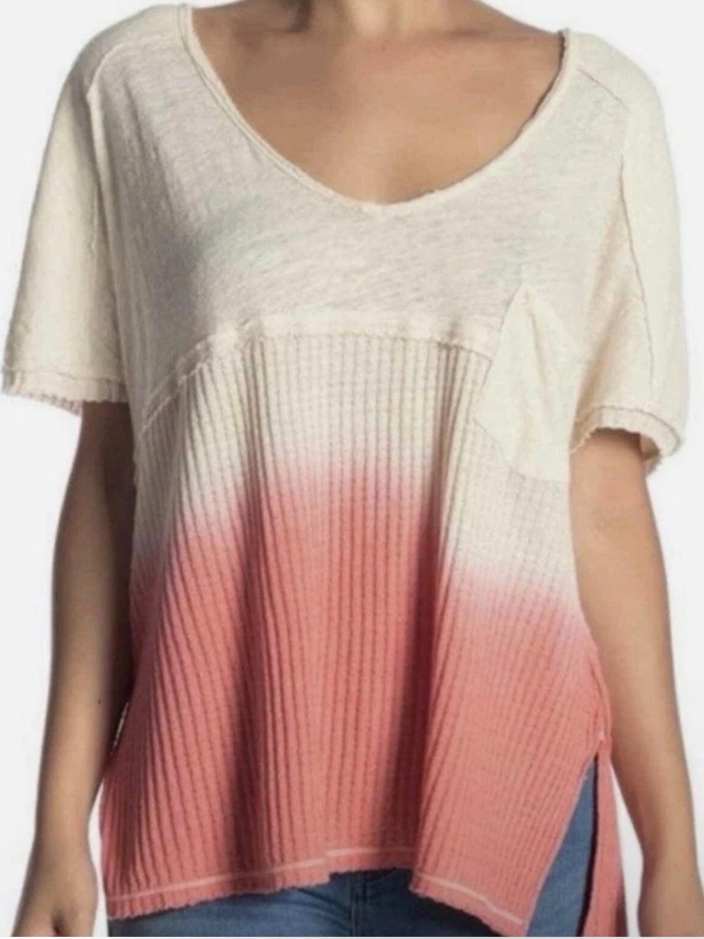 WE THE FREE Sun Dial Tee Shirt - Dip Dye Linen Cotton FREE PEOPLE T-Shirt